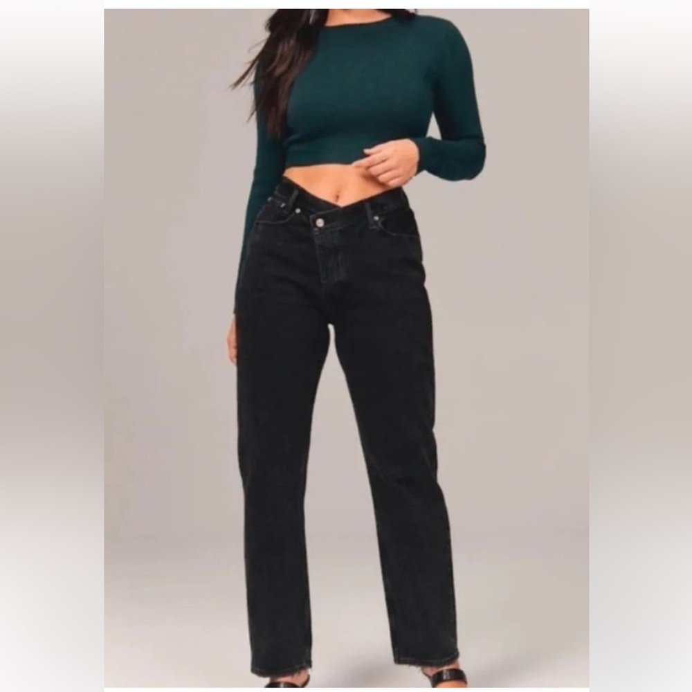 Abercrombie 90s slim straight high rise cross over front jean Curve love 26